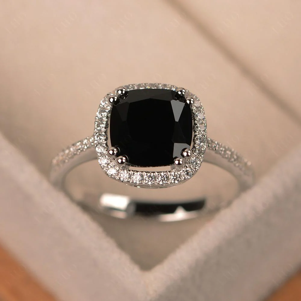 Cushion Cut Black Spinel Halo Ring - Image 11