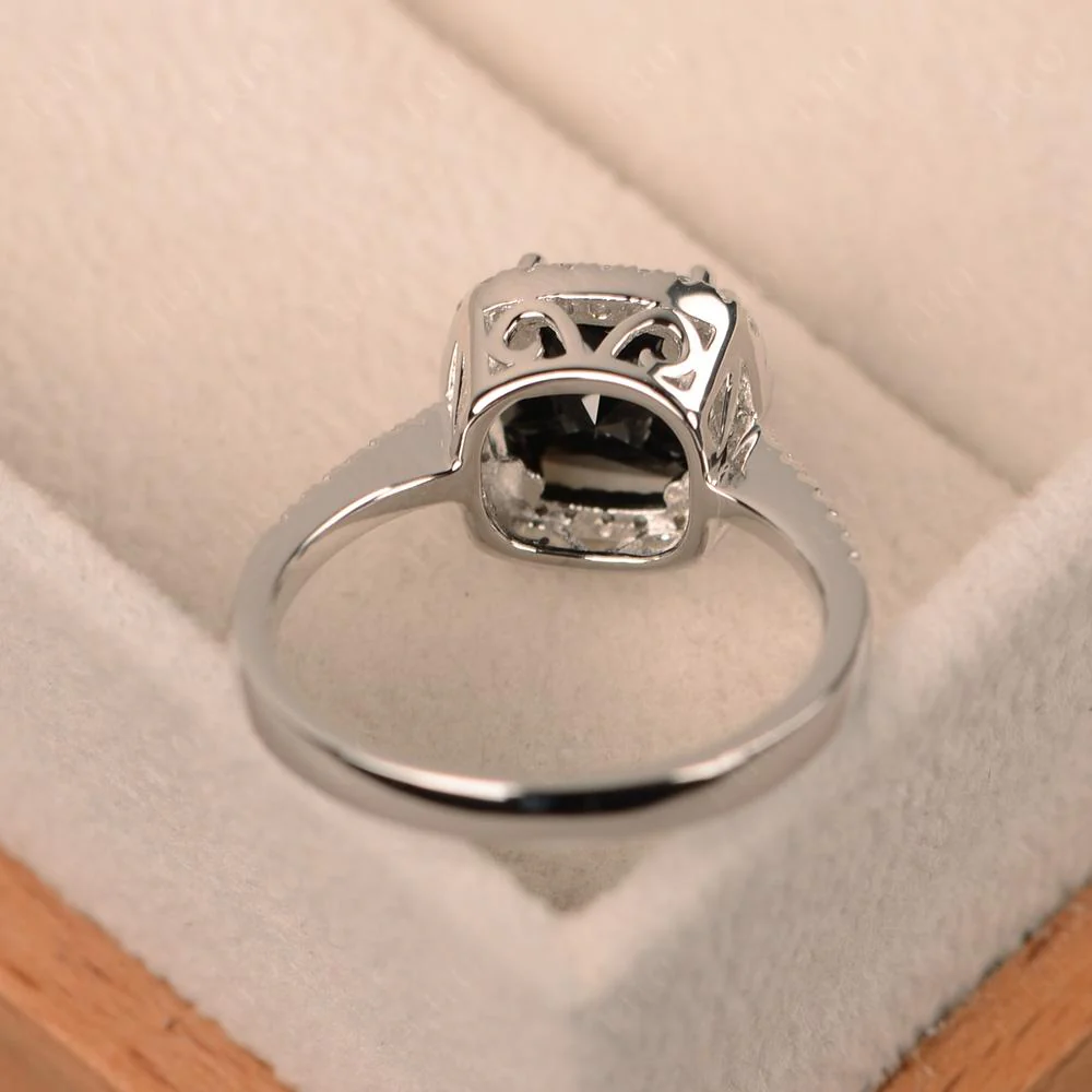 Cushion Cut Black Spinel Halo Ring - Image 12