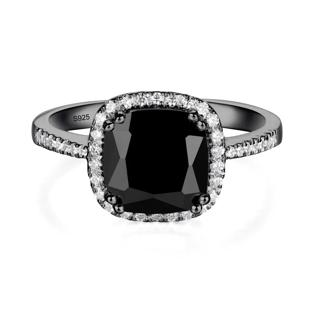 Cushion Cut Black Spinel Halo Ring - Image 7