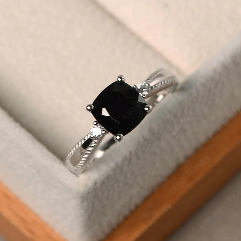 Cushion Cut Black Spinel Engagement Ring - Image 2