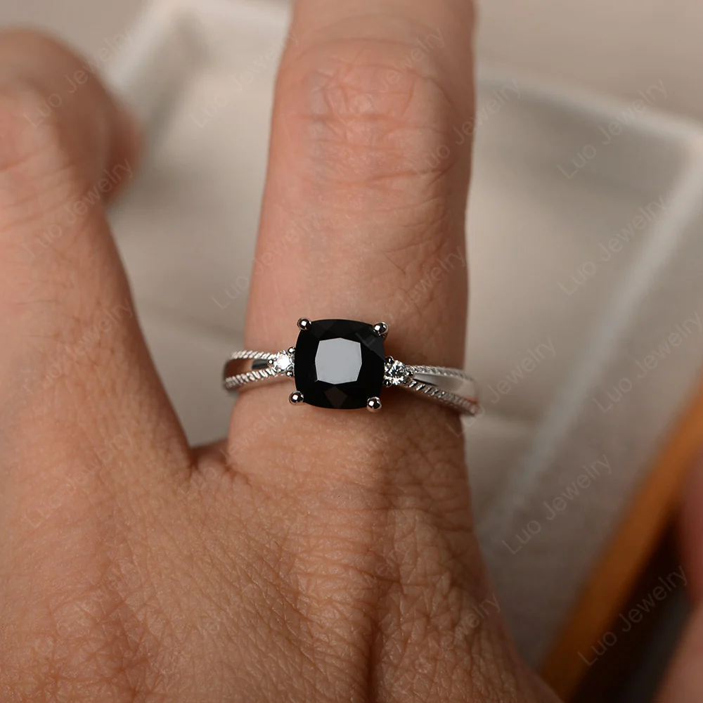 Cushion Cut Black Spinel Engagement Ring - Image 4