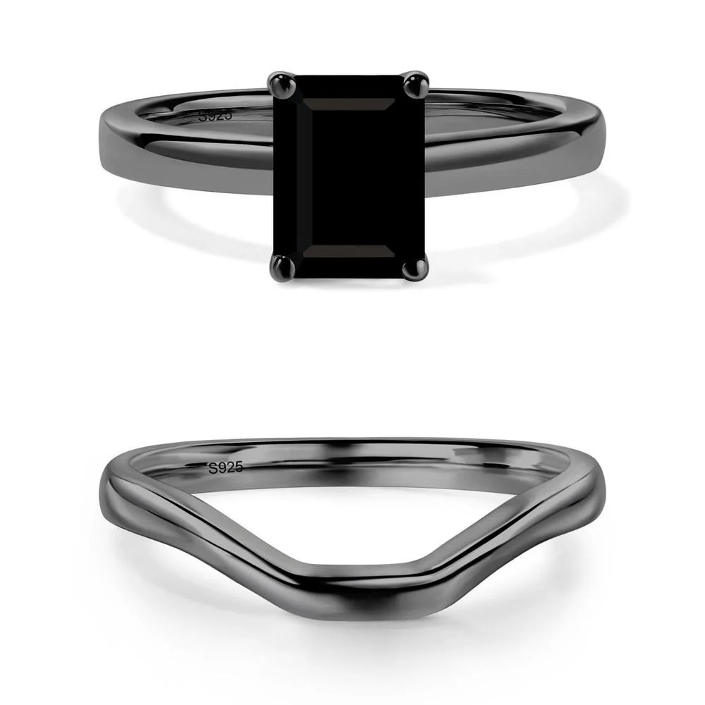 Black Spinel Plain Band Solitaire Engagement Ring - Image 17