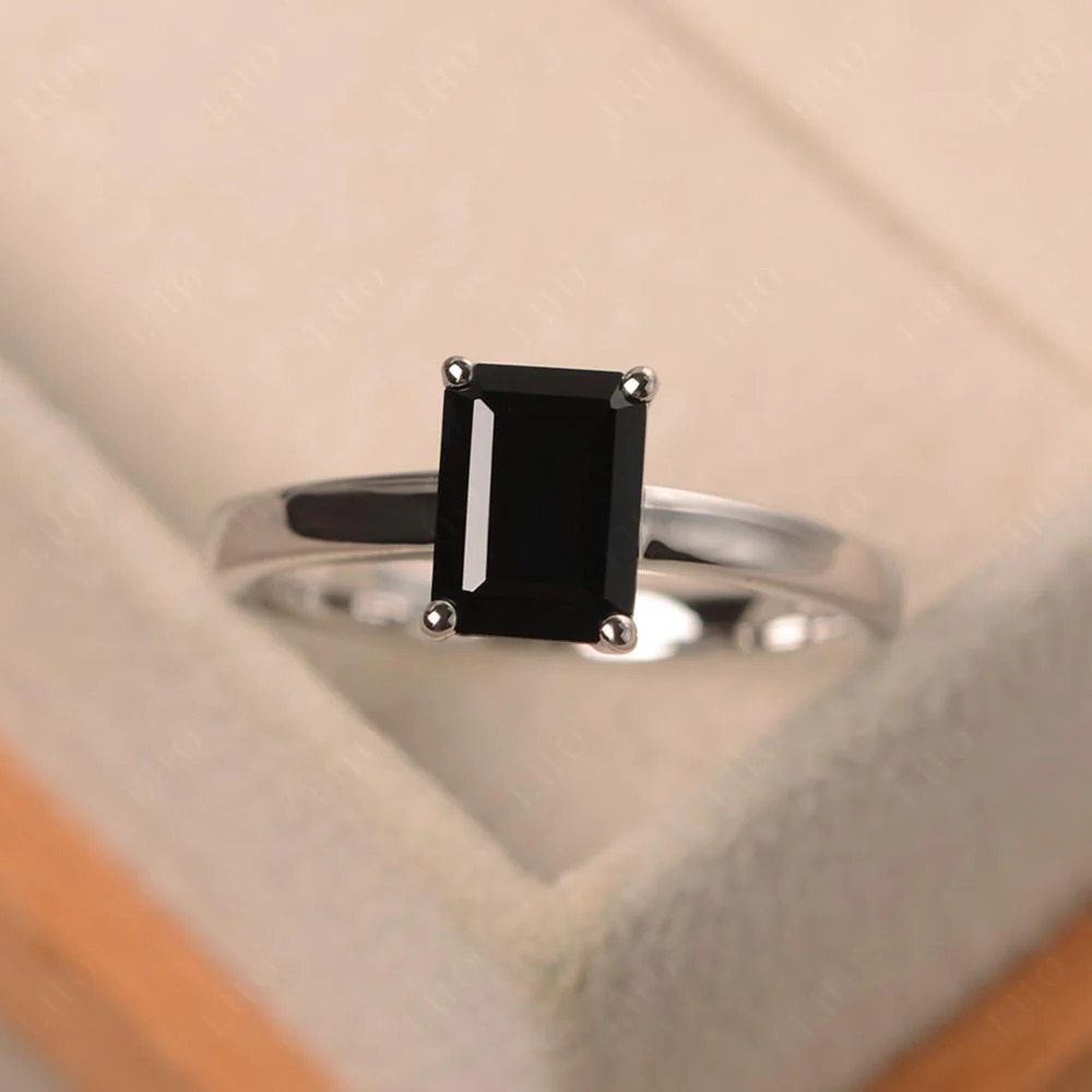 Black Spinel Plain Band Solitaire Engagement Ring - Image 29