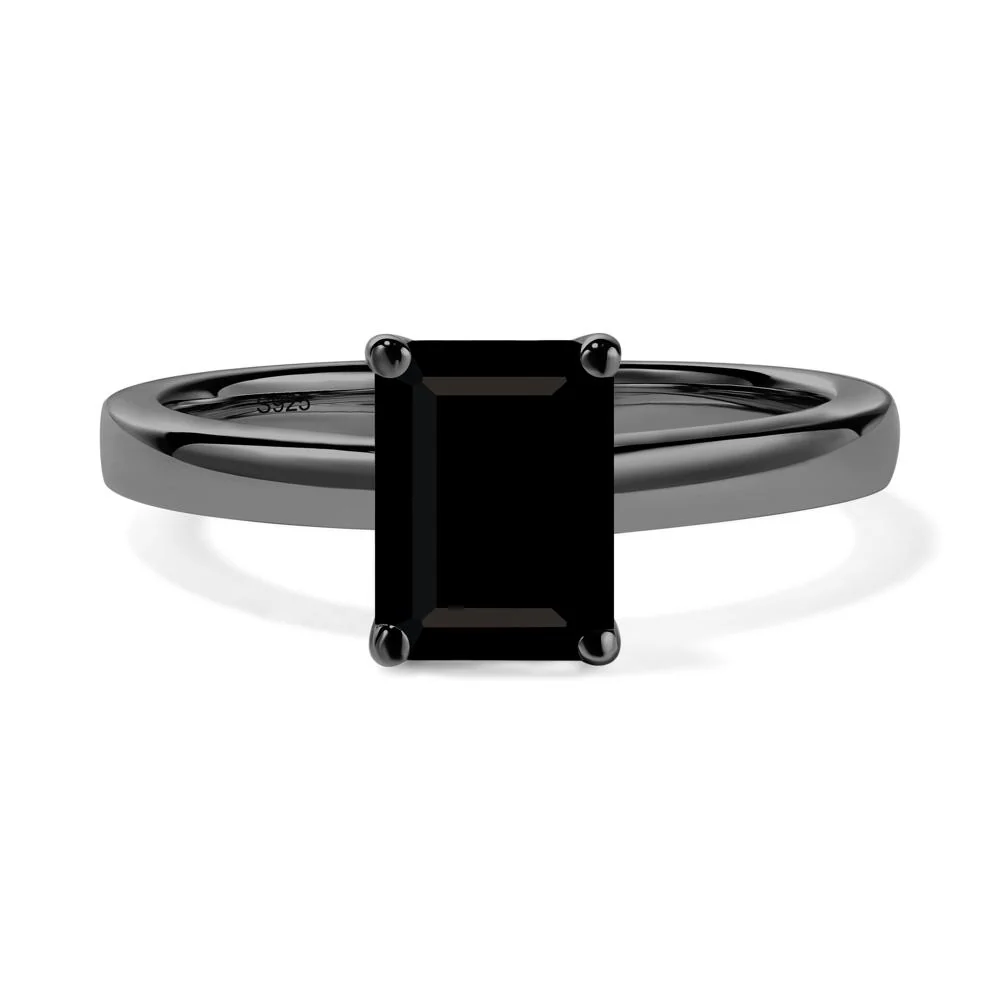 Black Spinel Plain Band Solitaire Engagement Ring - Image 4