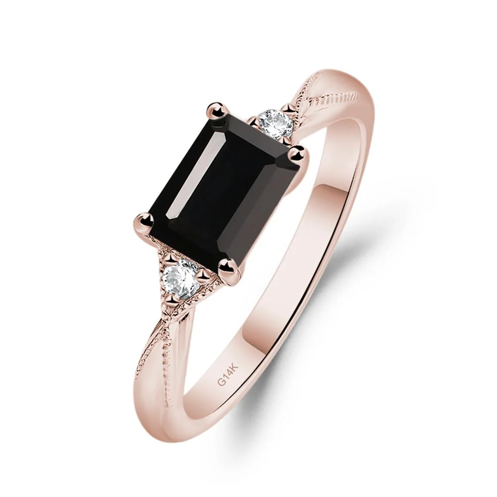 Horizontal Emerald Cut Black Spinel Engagement Ring - Image 5