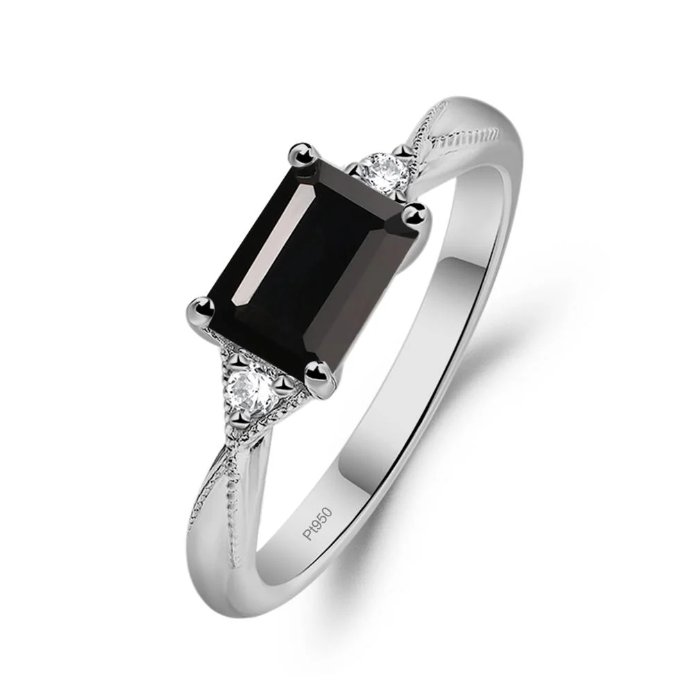Horizontal Emerald Cut Black Spinel Engagement Ring - Image 6
