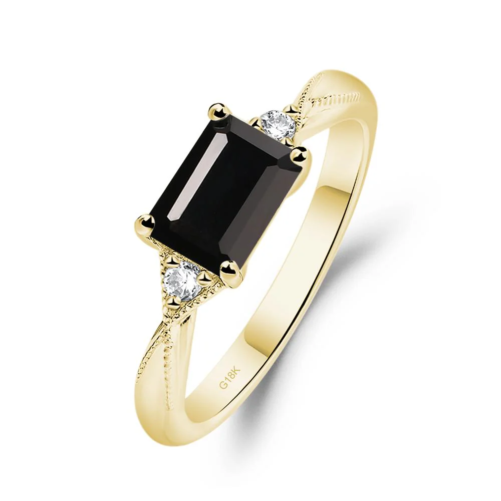 Horizontal Emerald Cut Black Spinel Engagement Ring - Image 8