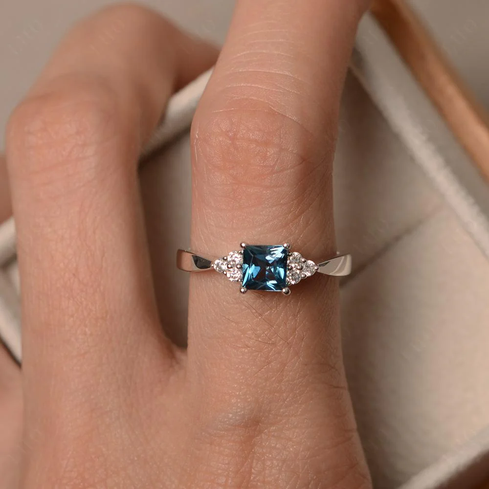 Princess Cut London Blue Topaz Petite Ring - Image 32