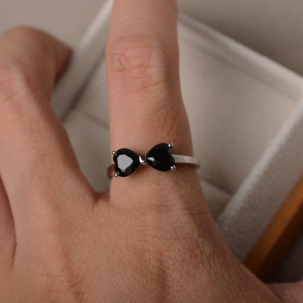 Two Stone Heart Black Spinel Ring - Image 13