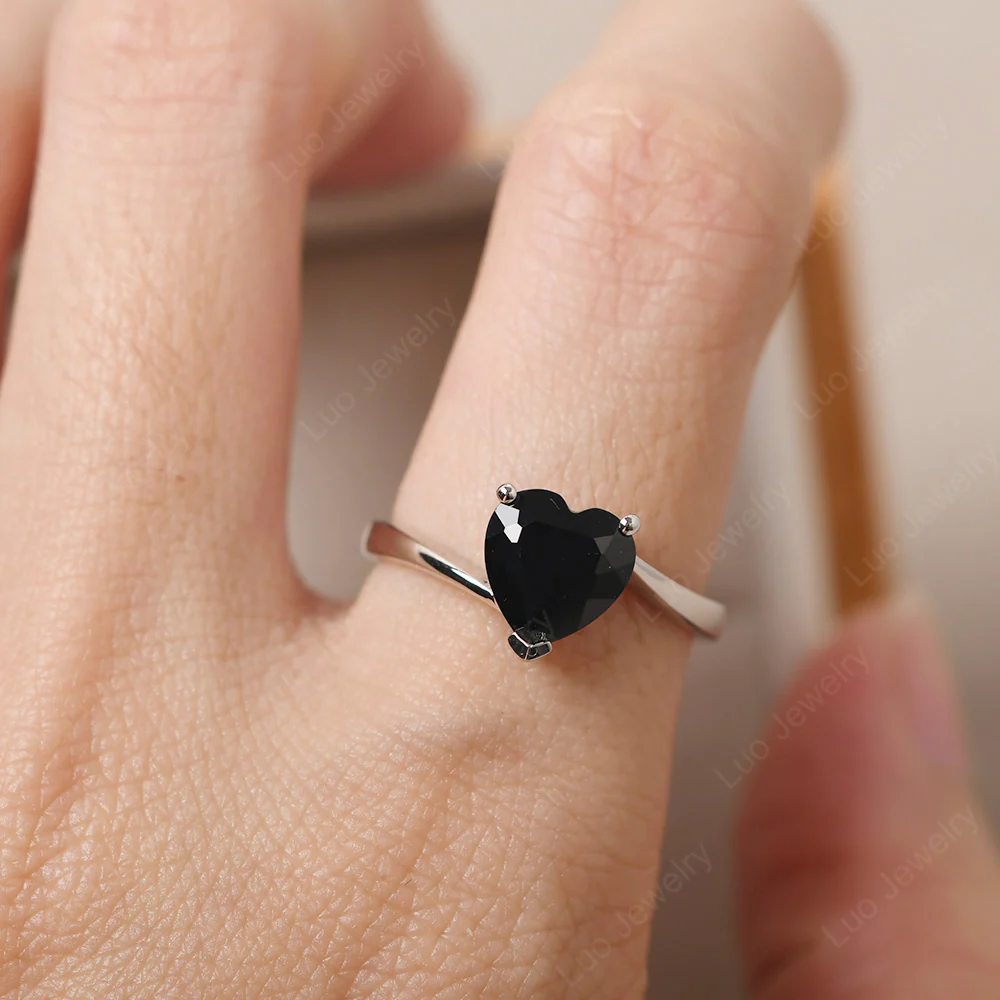 Heart Black Spinel Solitaire Ring - Image 5