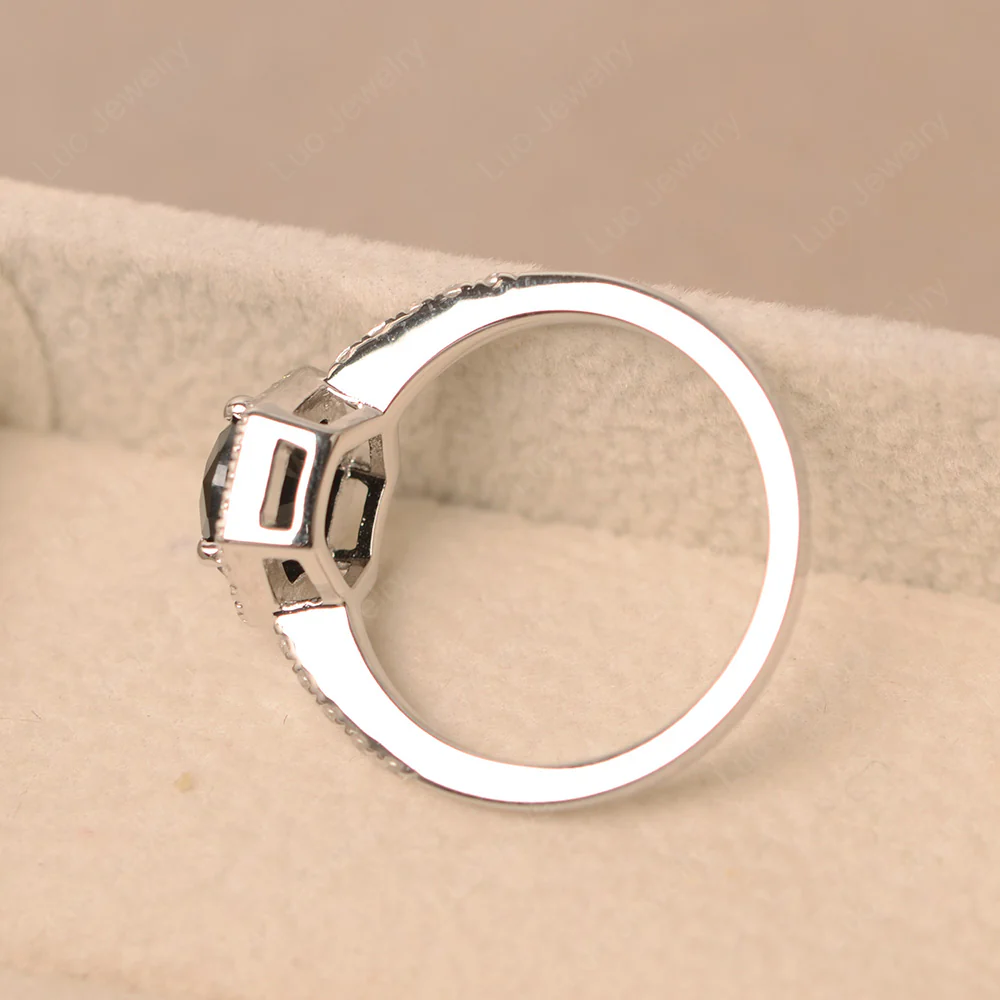 Black Spinel Hexagon Halo Engagement Ring - Image 4