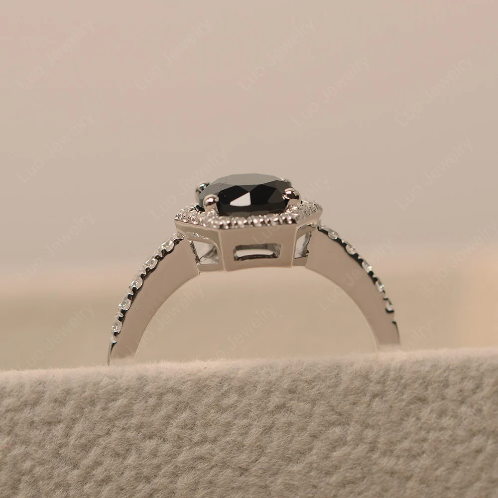 Black Spinel Hexagon Halo Engagement Ring - Image 5