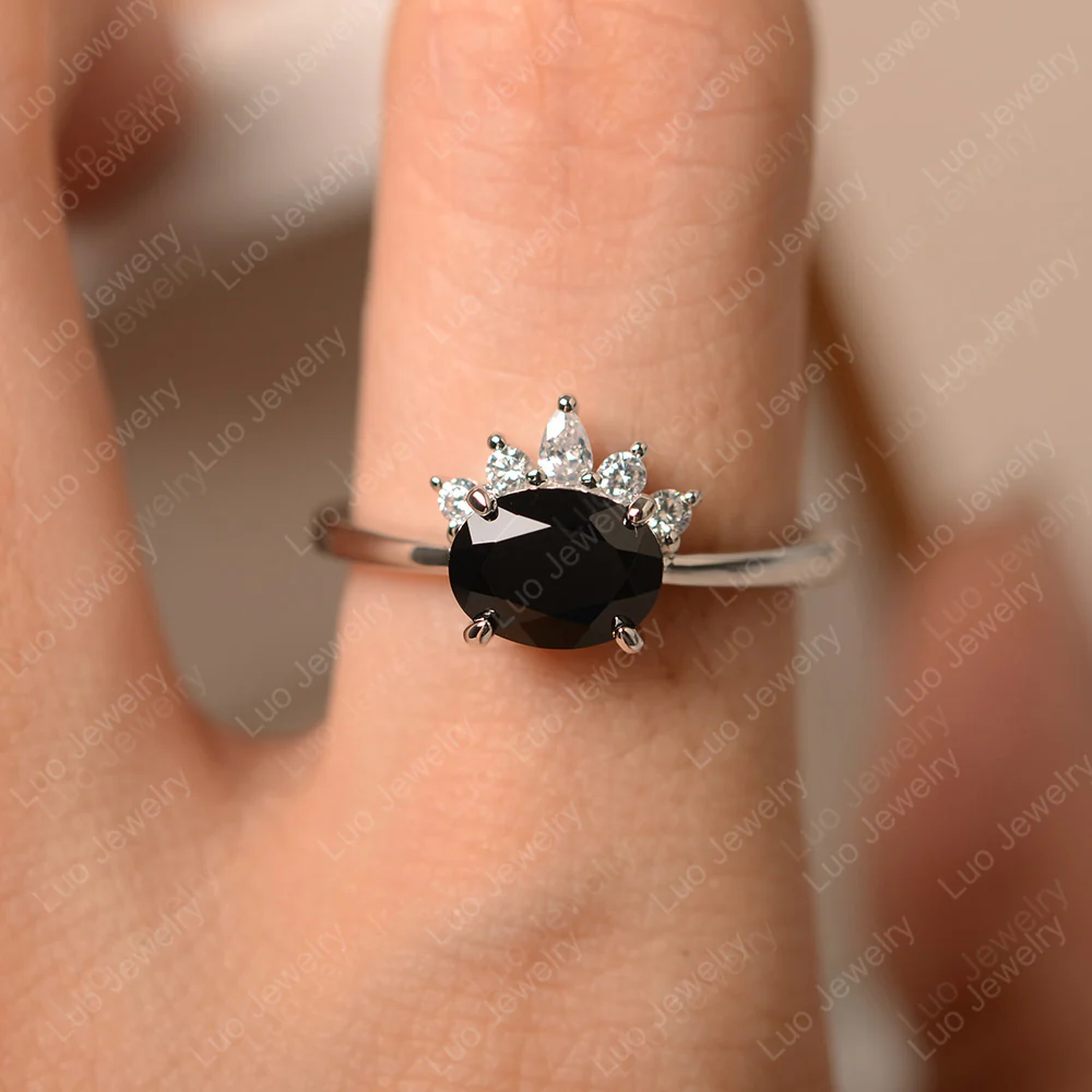 Half Sunburst Oval Black Spinel Ring - Image 4