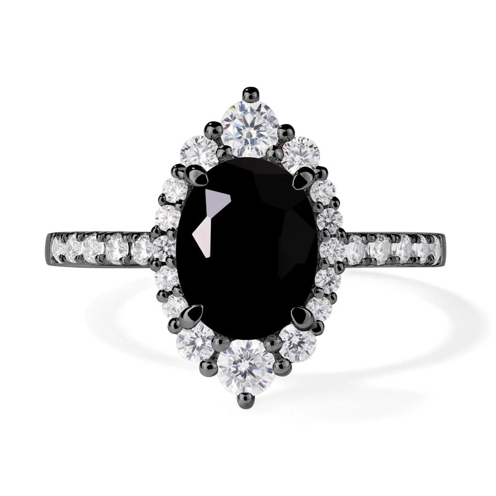 Oval Black Spinel Halo Cluster Ring