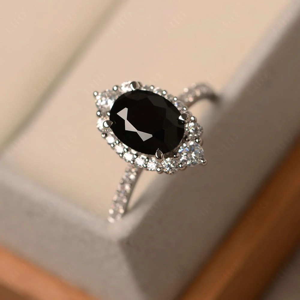 Oval Black Spinel Halo Cluster Ring - Image 11