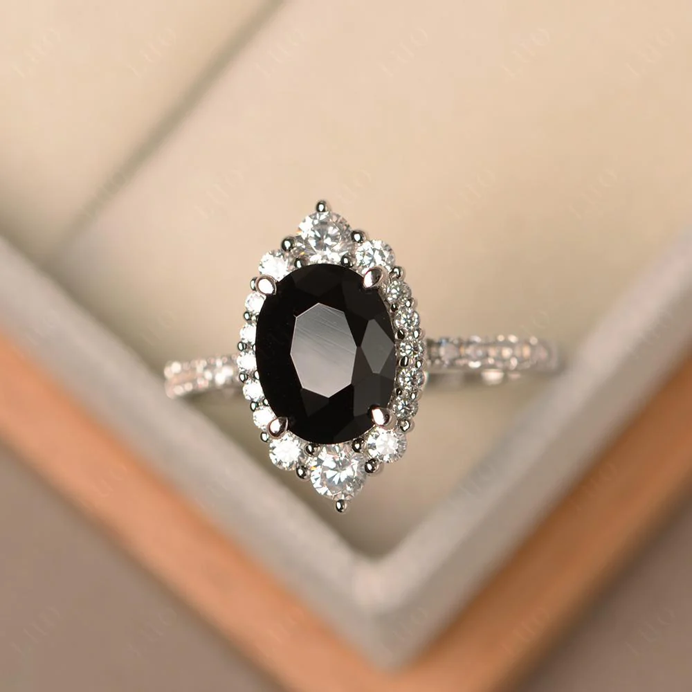 Oval Black Spinel Halo Cluster Ring - Image 12