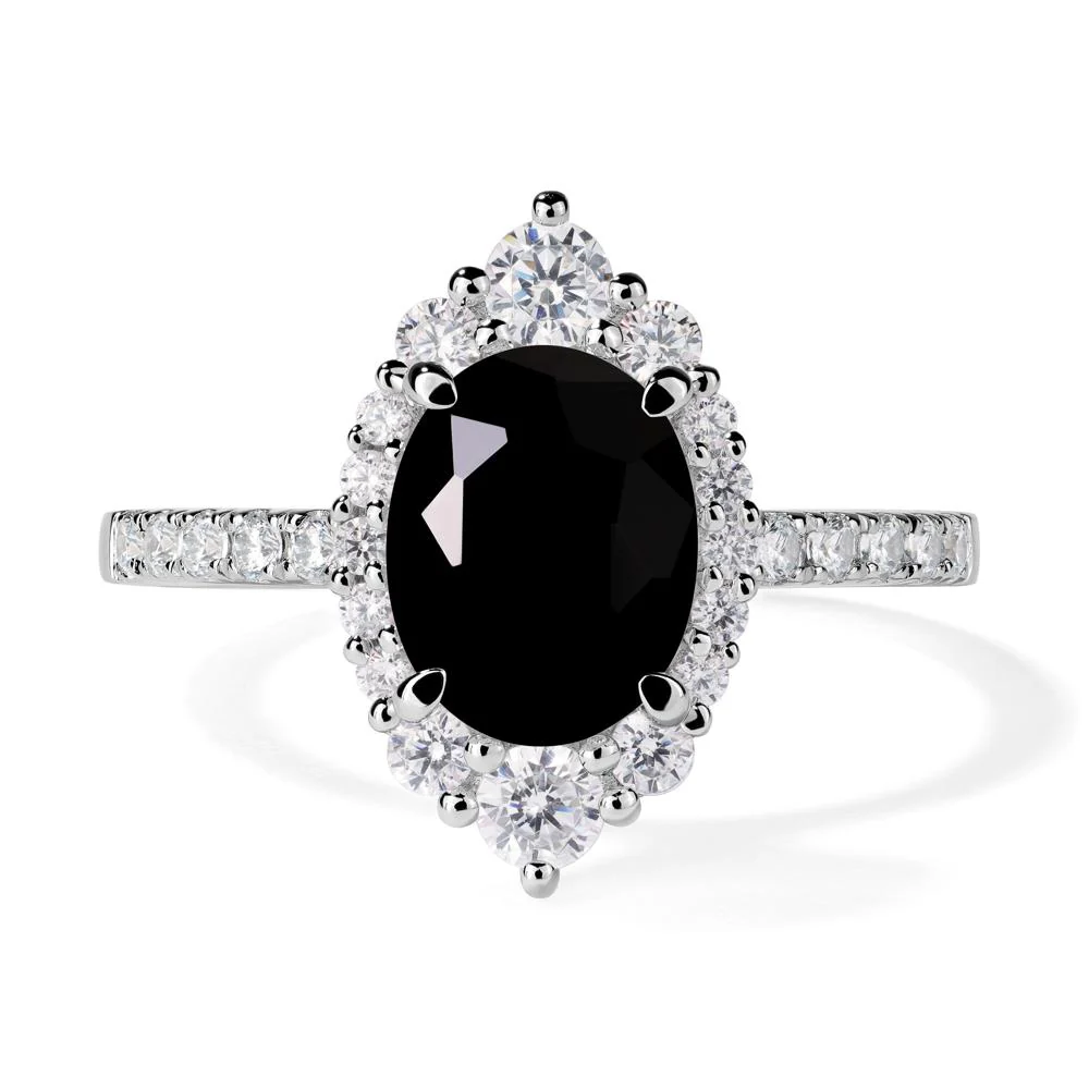 Oval Black Spinel Halo Cluster Ring - Image 3