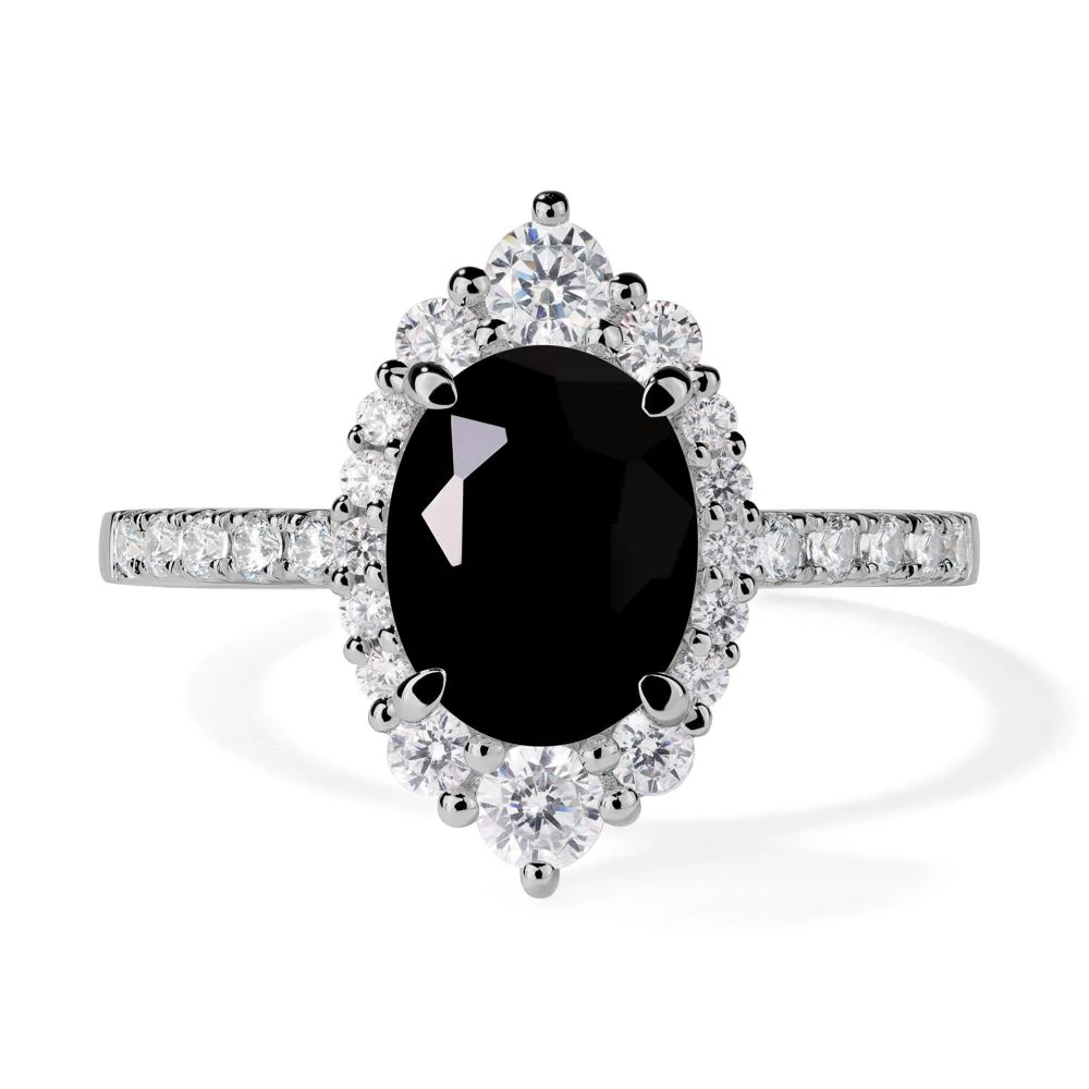 Oval Black Spinel Halo Cluster Ring - Image 6