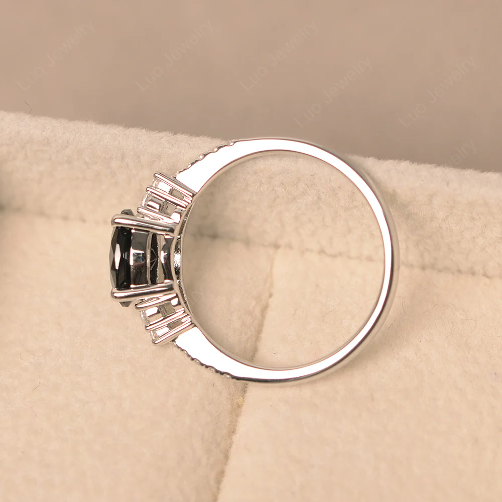Horizontal Oval Cut Black Spinel Engagement Ring - Image 3