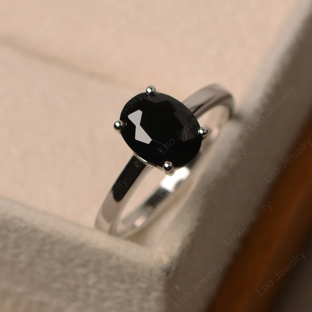 Black Spinel Oval Solitaire Ring - Image 2