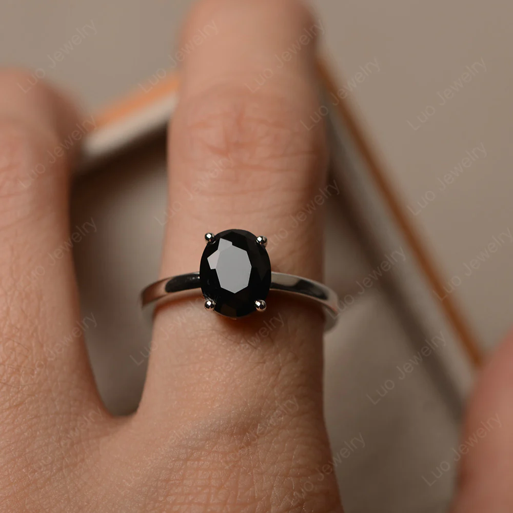 Black Spinel Oval Solitaire Ring - Image 4