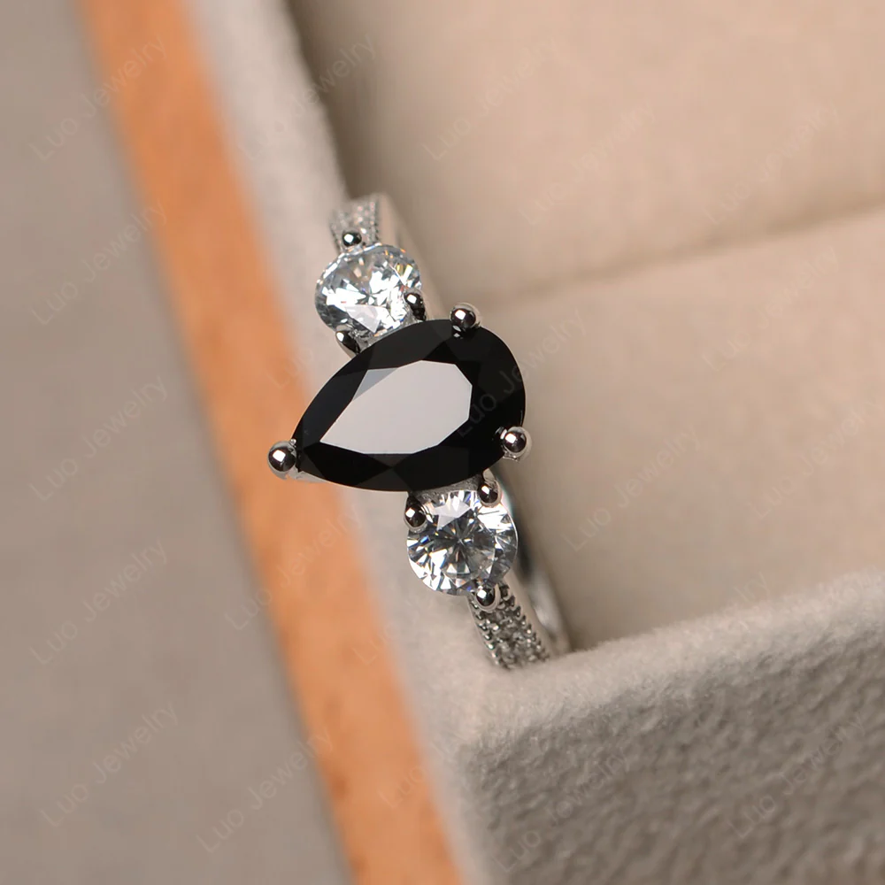 Pear Shaped Black Spinel Engagement Ring - Image 2