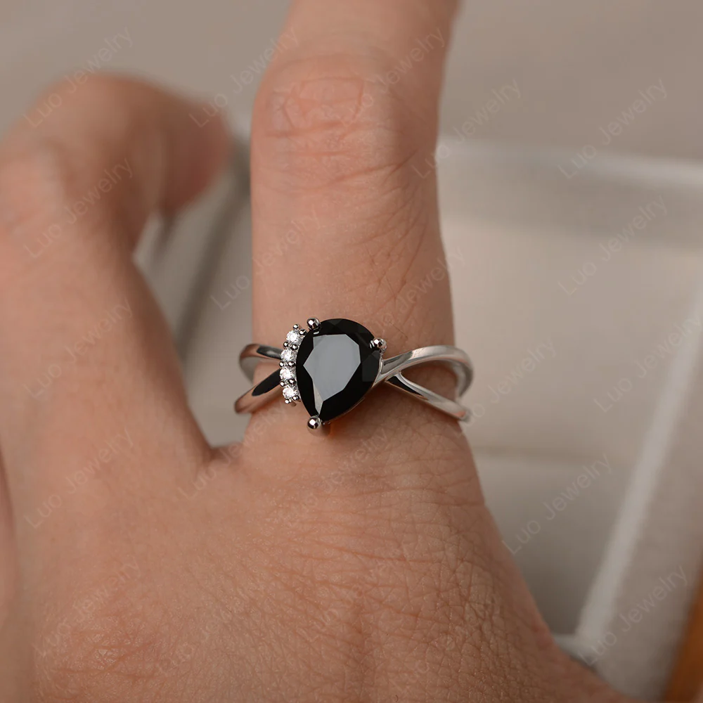 Black Spinel Asymmetric Engagement Ring - Image 5