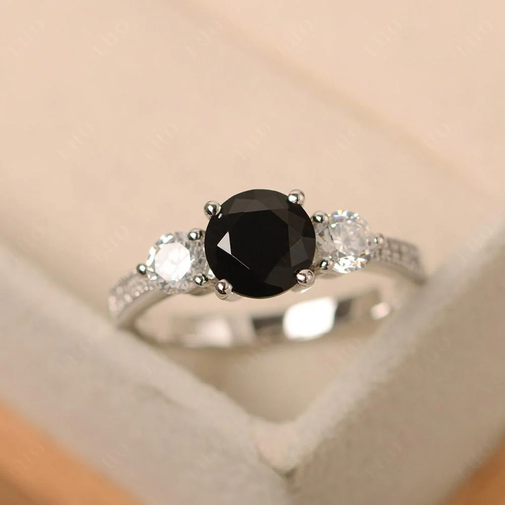 Black Spinel 3 Stone Engagement Ring - Image 10