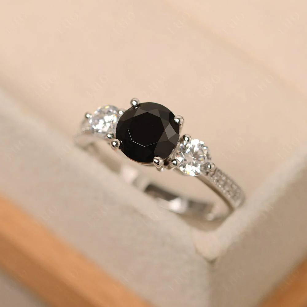 Black Spinel 3 Stone Engagement Ring - Image 11