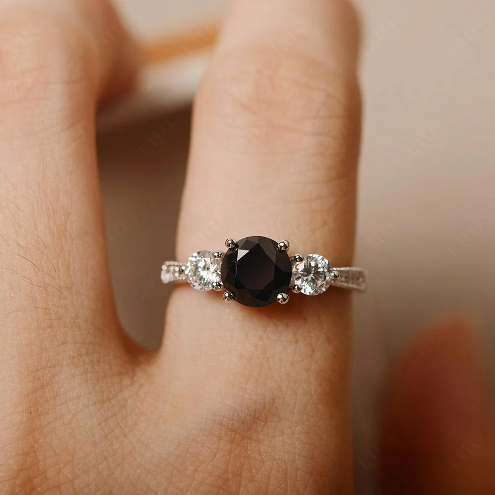 Black Spinel 3 Stone Engagement Ring - Image 13