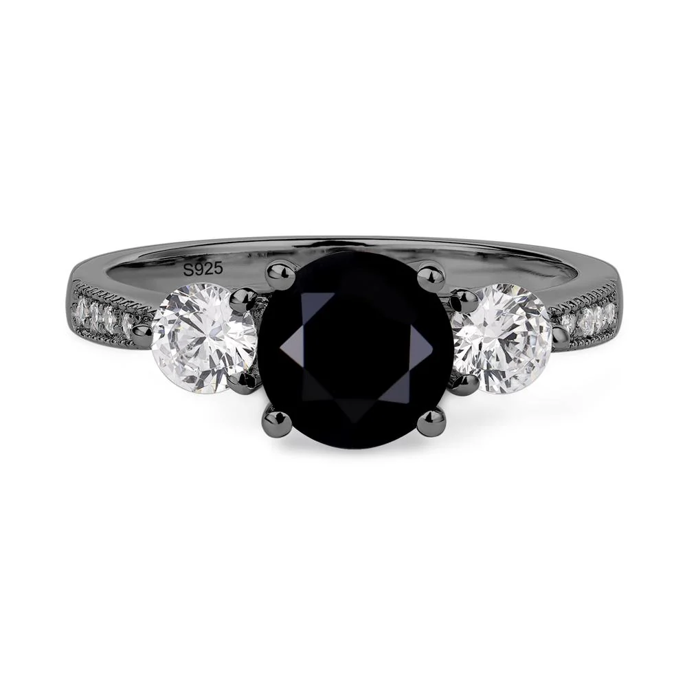 Black Spinel 3 Stone Engagement Ring - Image 3