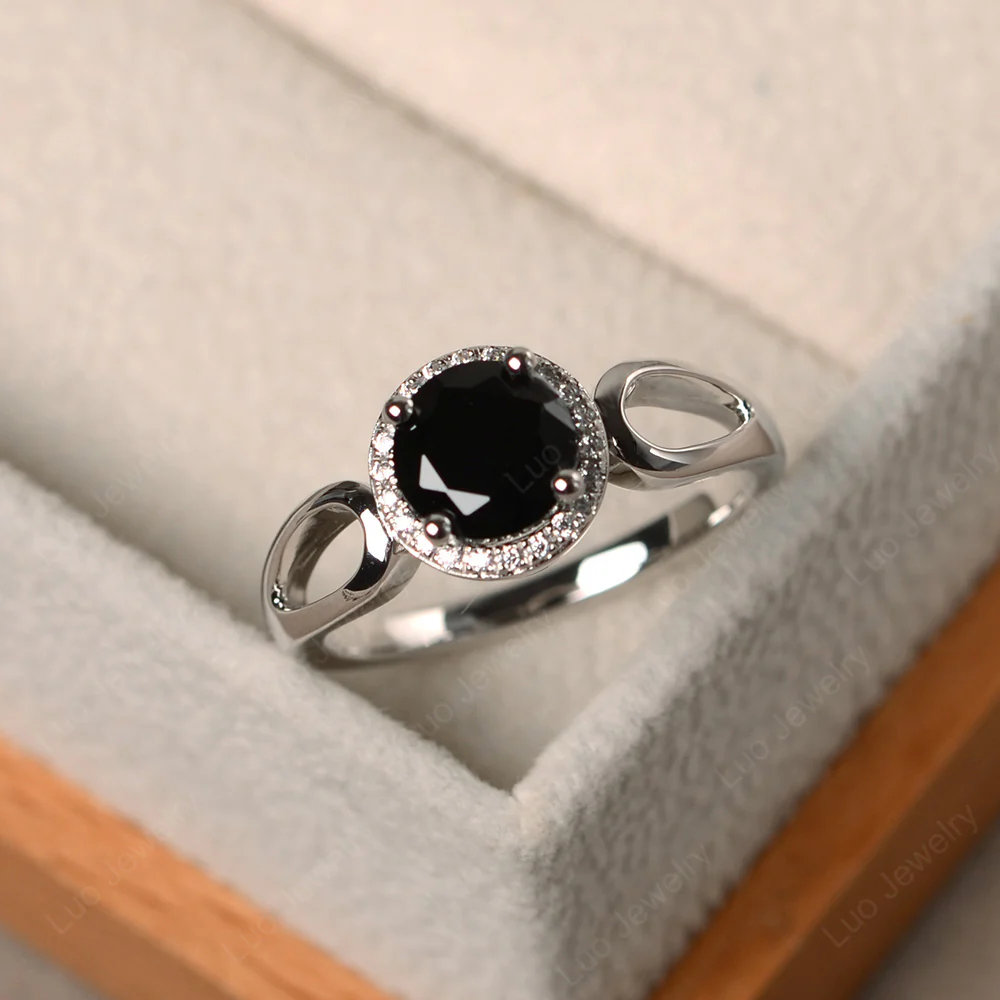 Black Spinel Halo Engagement Ring Split Shank - Image 2