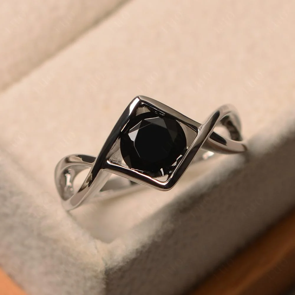 Black Spinel Bezel Set Infinity Solitaire Ring - Image 11