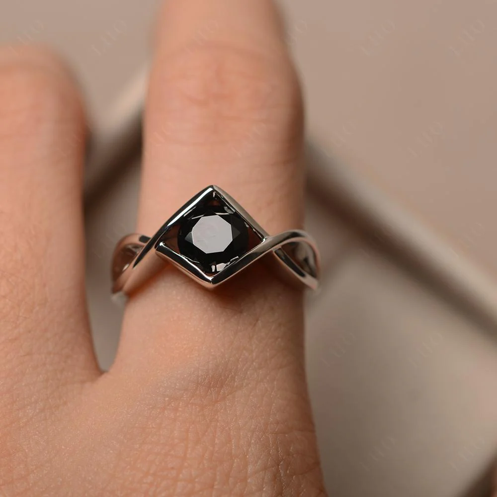 Black Spinel Bezel Set Infinity Solitaire Ring - Image 13