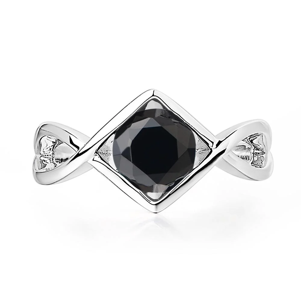 Black Spinel Bezel Set Infinity Solitaire Ring - Image 7