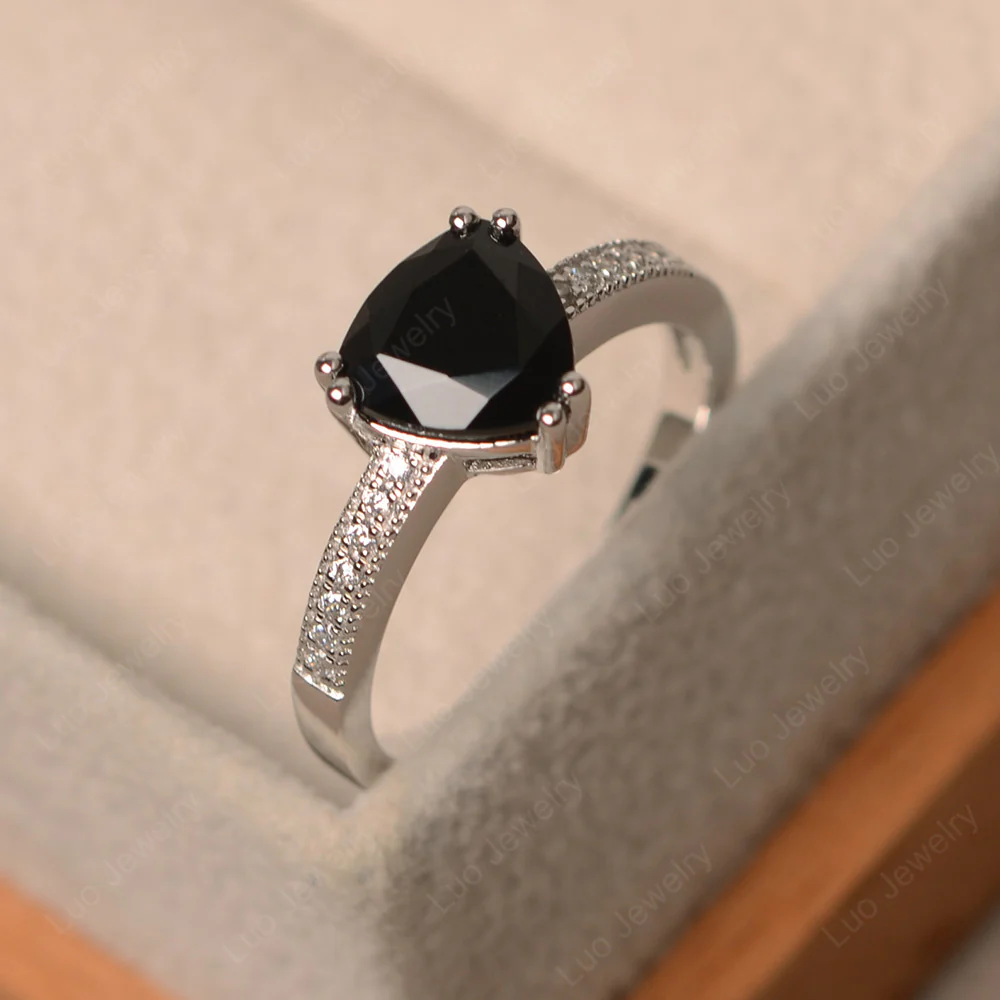Trillion Cut Black Spinel Double Prong Ring - Image 2