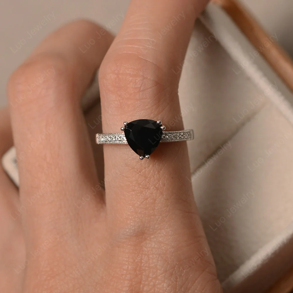 Trillion Cut Black Spinel Double Prong Ring - Image 4