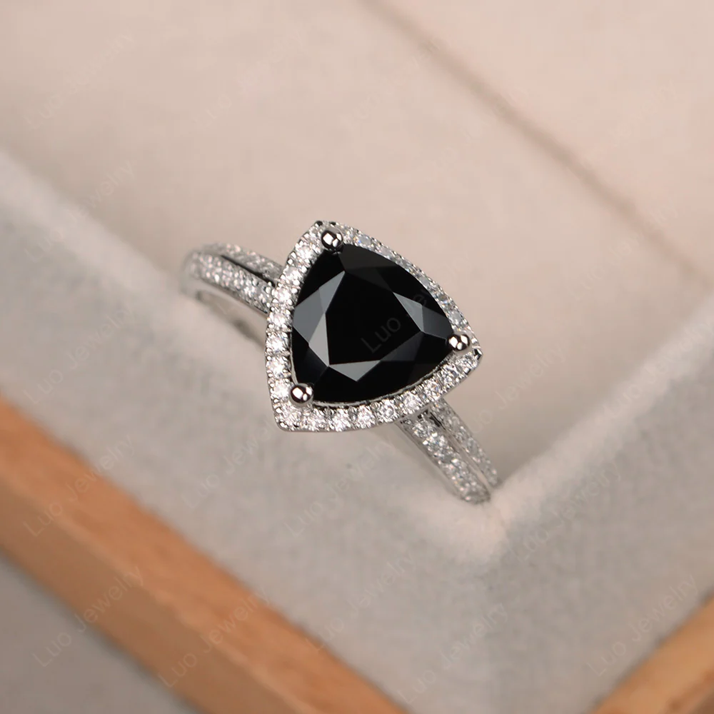 Luxury Black Spinel Halo Engagement Ring - Image 2