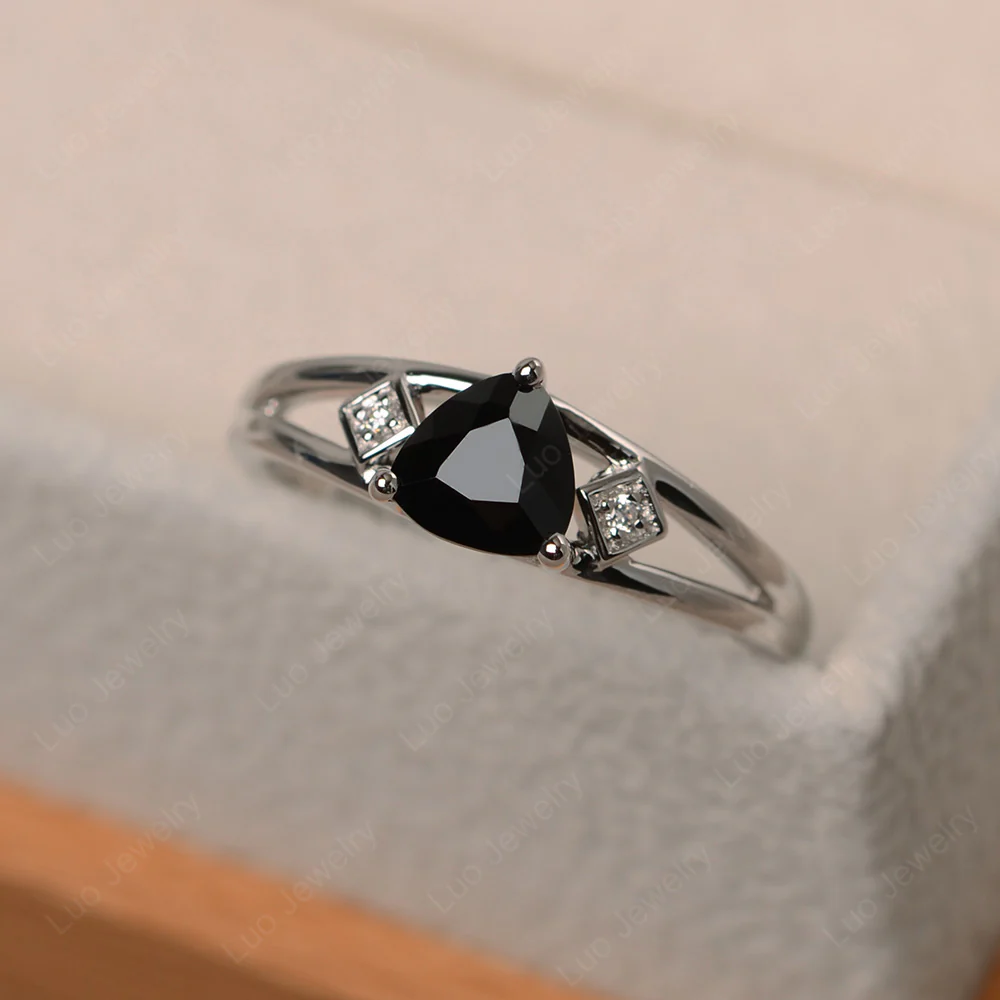 Trillion Cut Black Spinel Engagement Ring