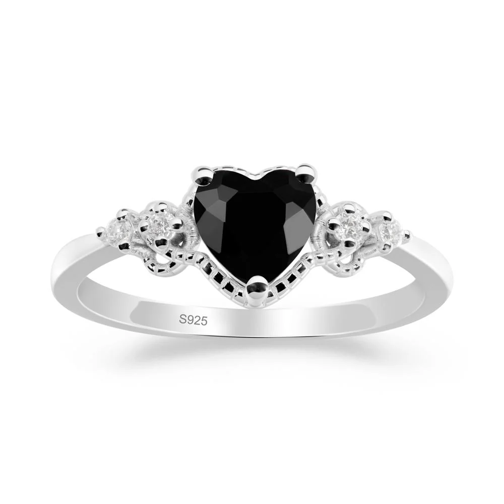Black Spinel Ring with Milgrain Halo - Image 2