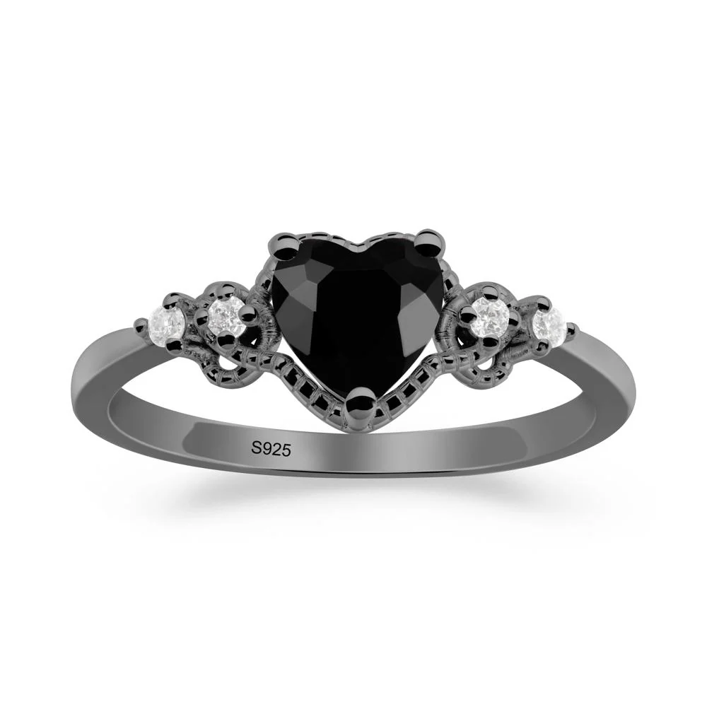Black Spinel Ring with Milgrain Halo - Image 3