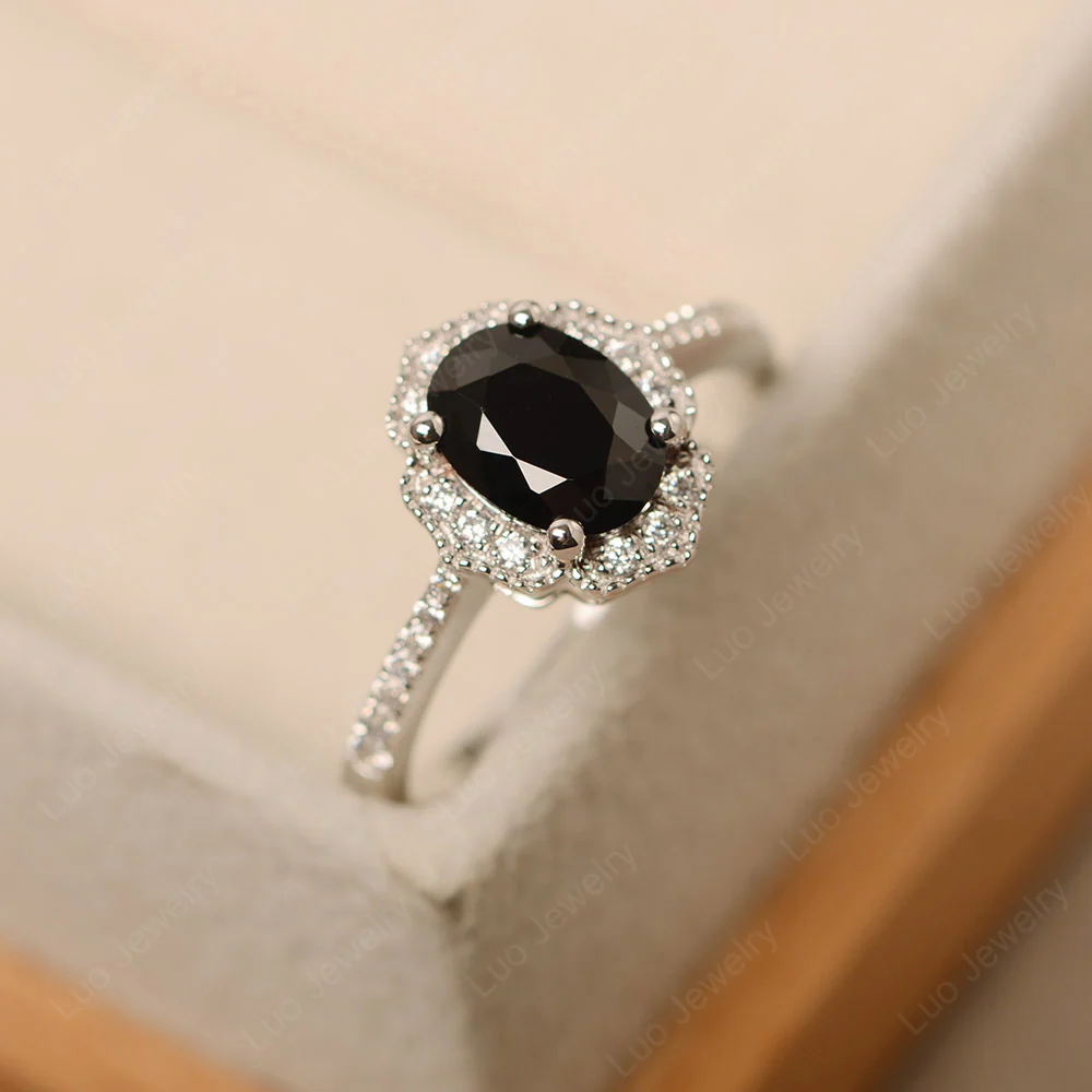 Milgrain Halo Black Spinel Engagement Ring - Image 2