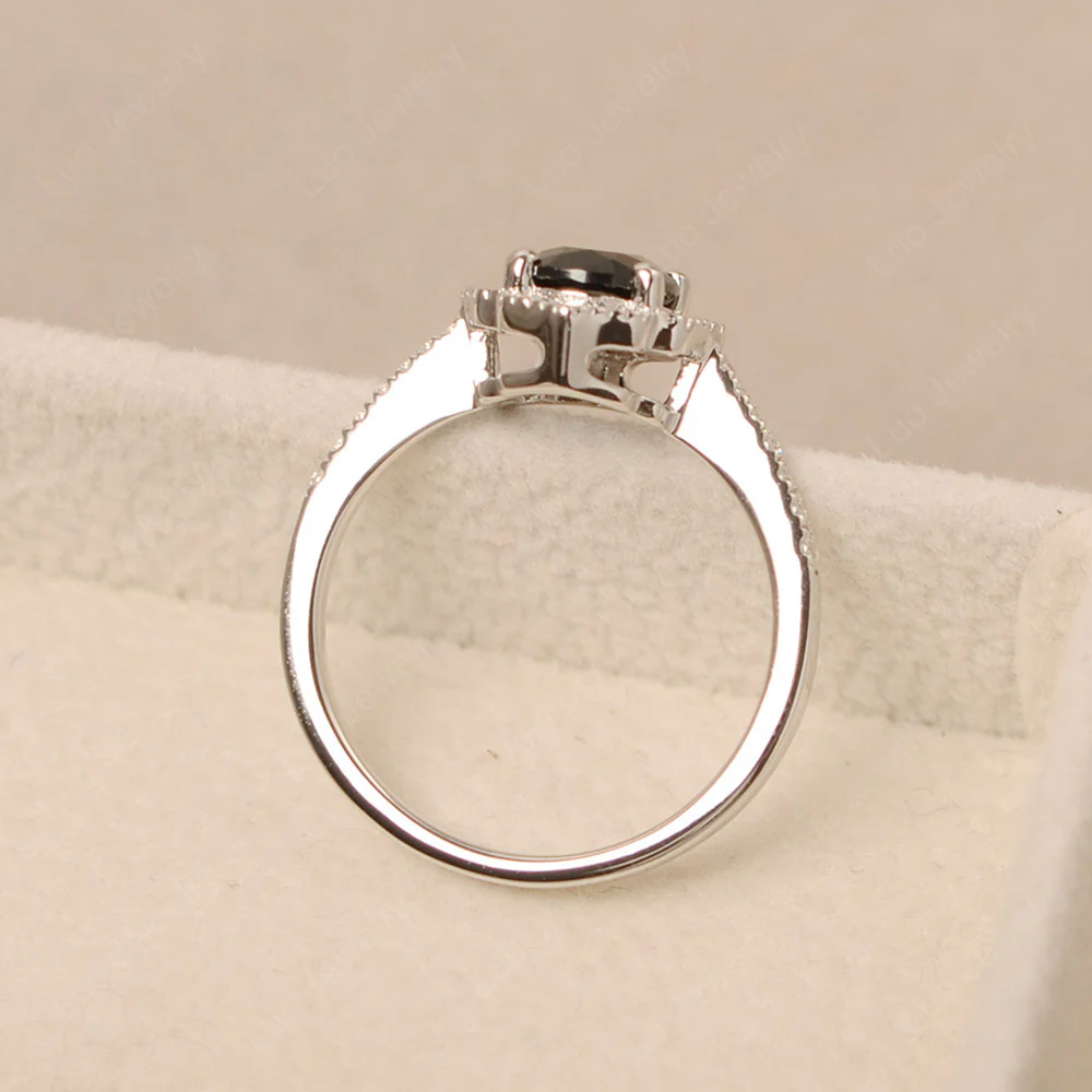 Milgrain Halo Black Spinel Engagement Ring - Image 3