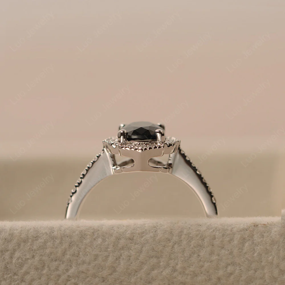 Milgrain Halo Black Spinel Engagement Ring - Image 4