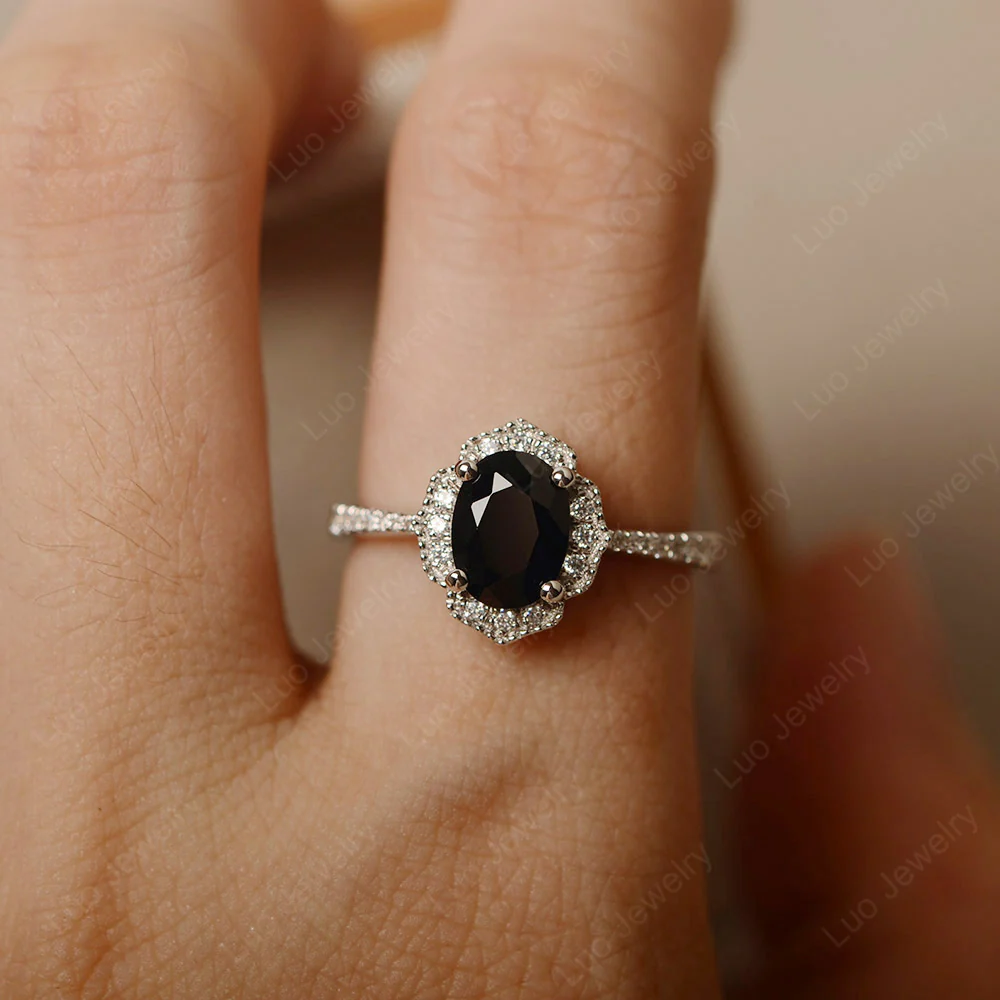 Milgrain Halo Black Spinel Engagement Ring - Image 5