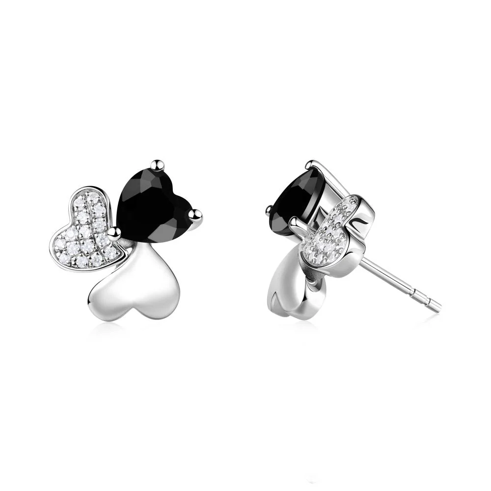 Black Spinel Shamrock Stud Earrings