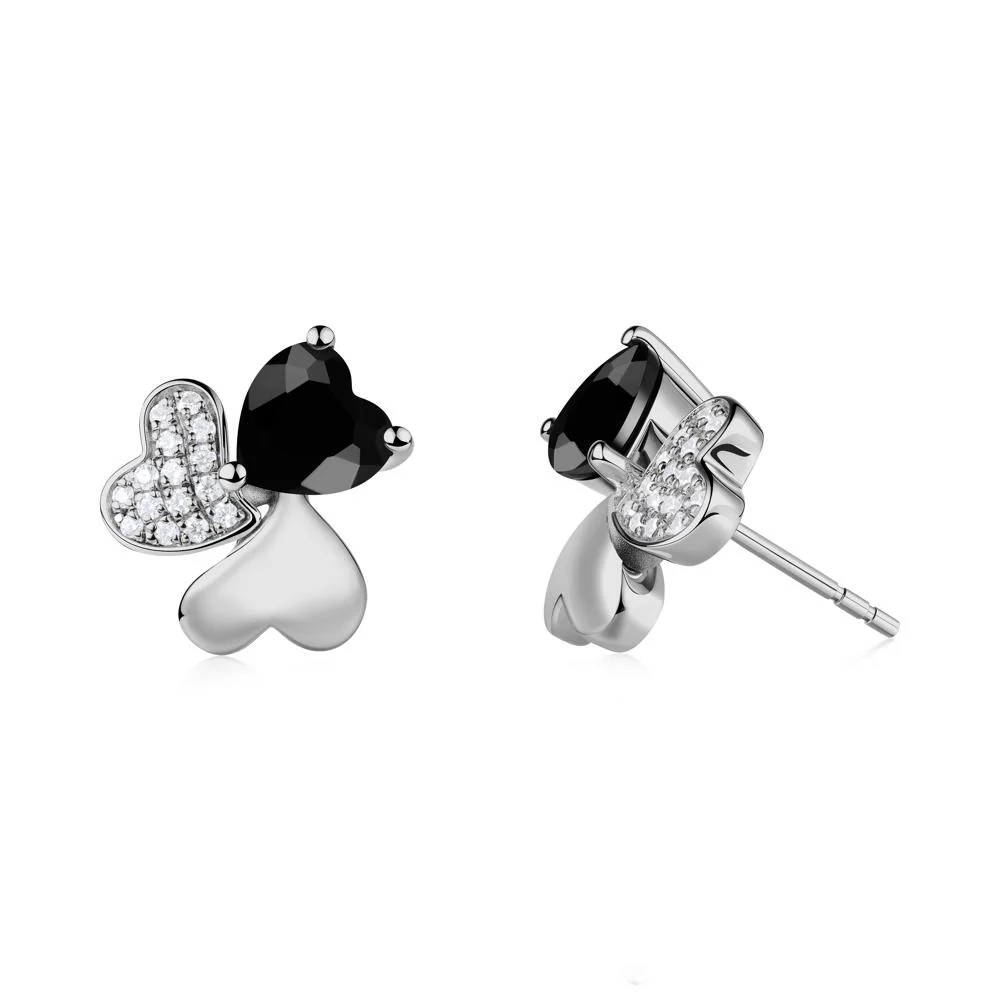 Black Spinel Shamrock Stud Earrings - Image 6