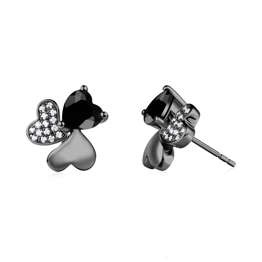 Black Spinel Shamrock Stud Earrings - Image 8