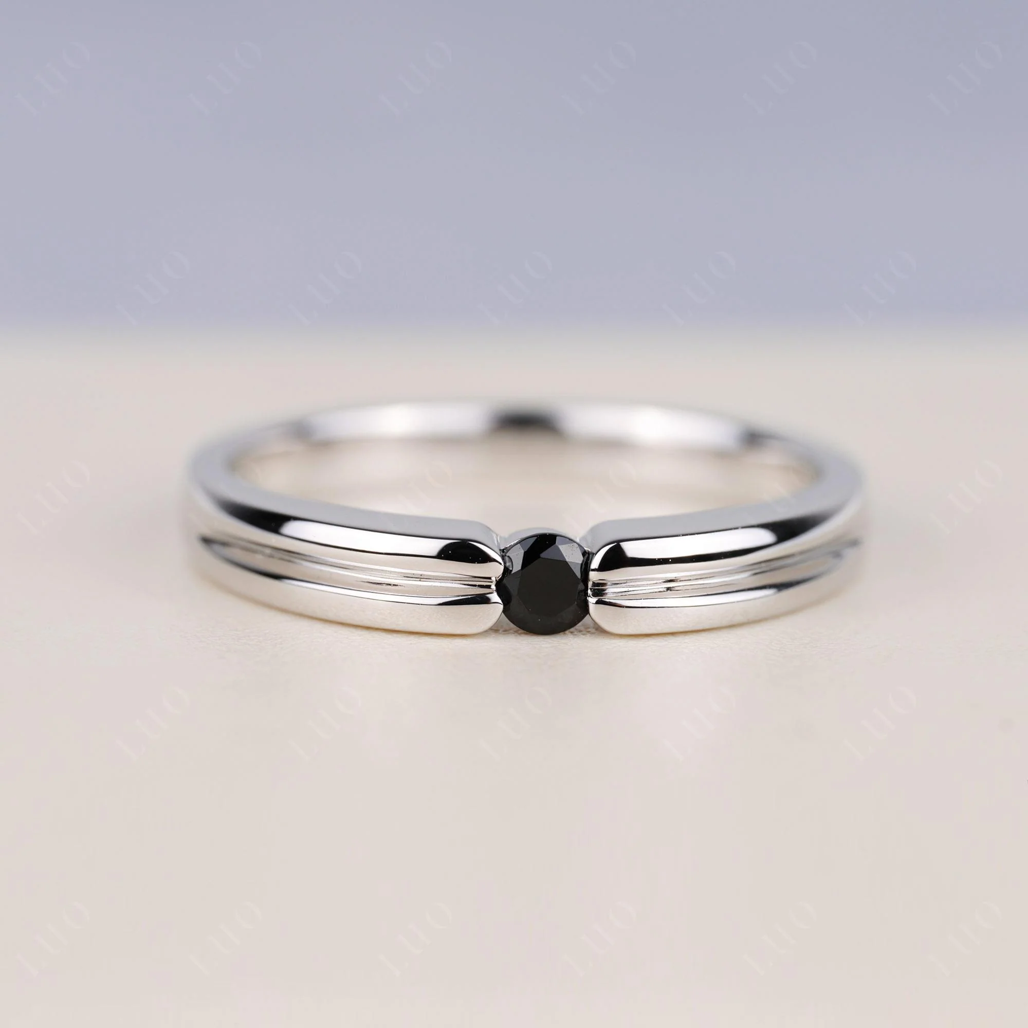 Black Spinel Solitaire Band Ring
