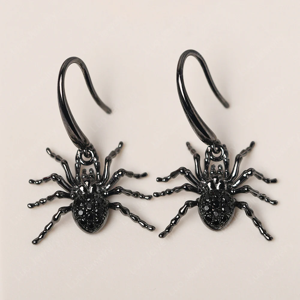 Black Spinel Spider Dangle Earrings - Image 3